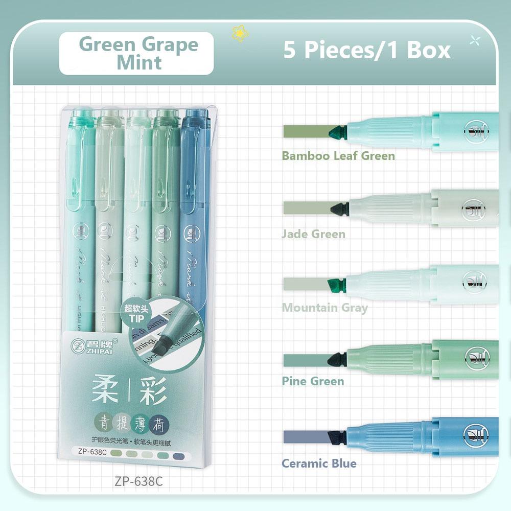 5pcs Pastel Colors Fluorescent Pen Dual Tip Colored Mark Pen Smudge-Proof Drawing Pen Student Use