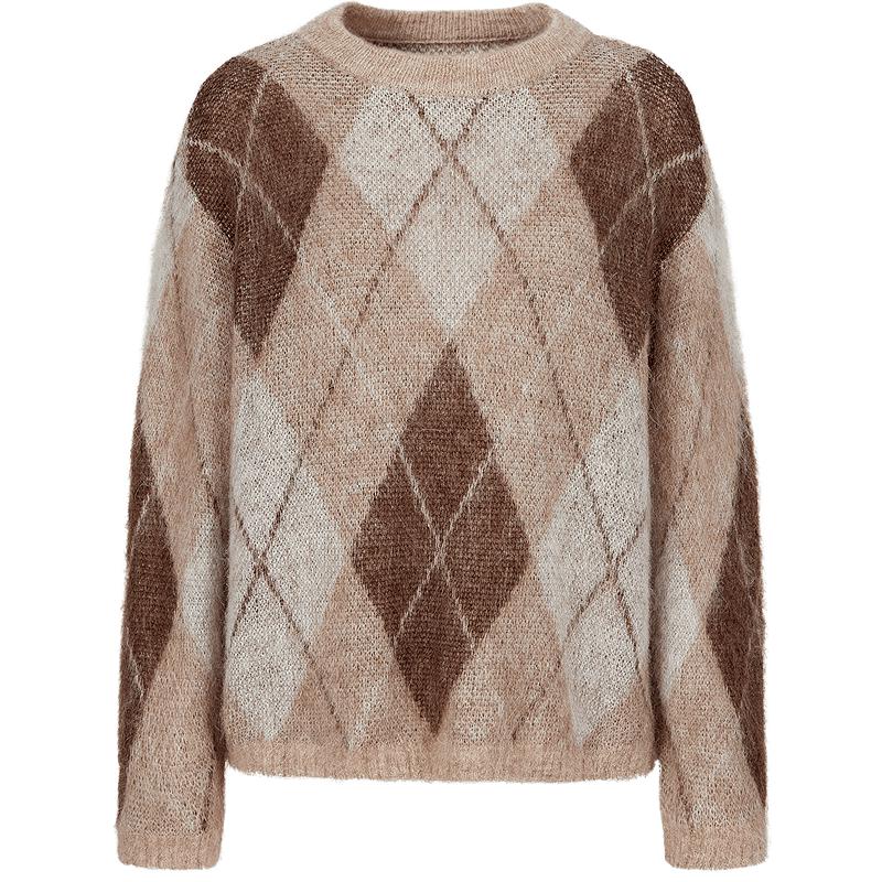 JZ ANNAKO Women's Checked Wool Drop-Shoulder Knit Sweater