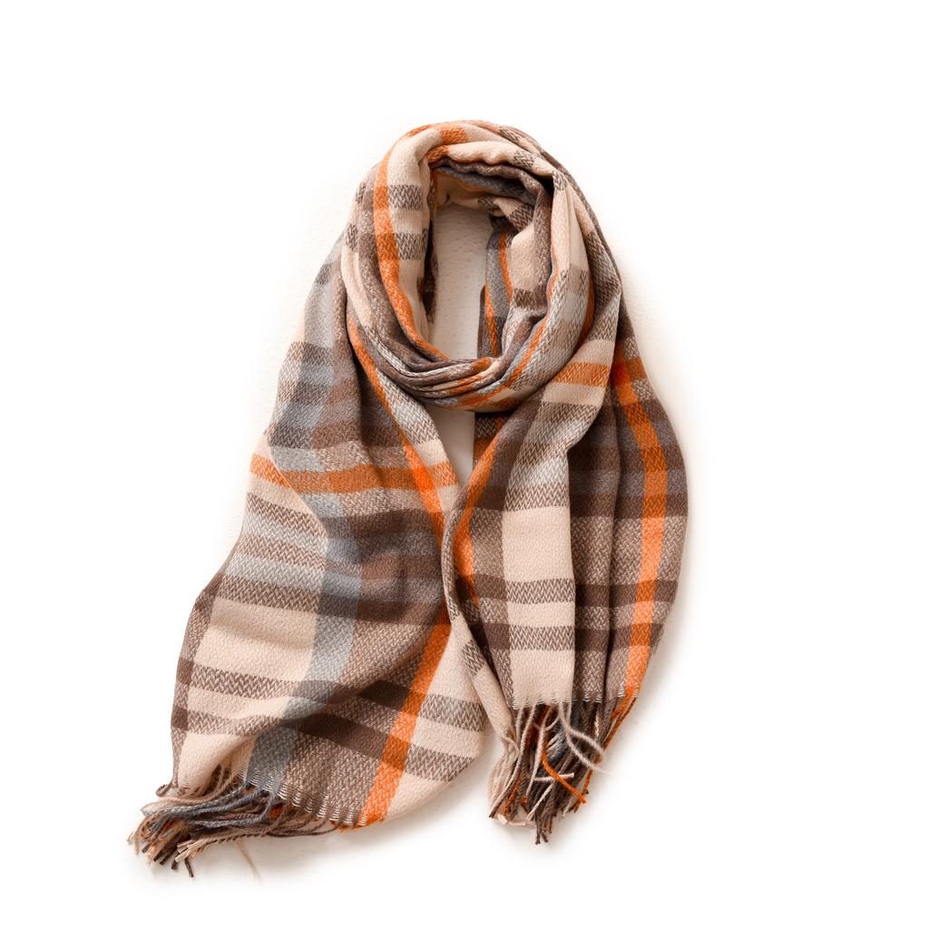 Sweet And Thickened Warm Imitation Cashmere Scarf Plaid Shawl Neck For Women
