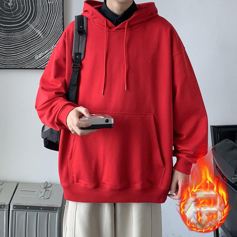 Весна Осень Повседневная толстовка с капюшоном Удобная толстовка с капюшоном Мужская свободная толстовка с однотонным пуловером Молодежная спортивная толстовка