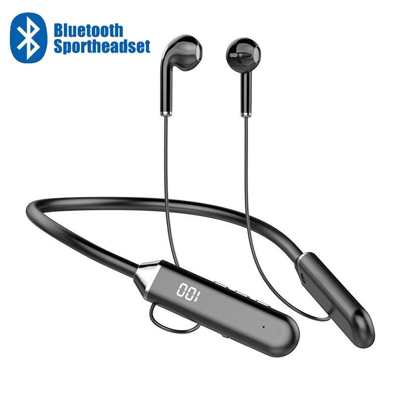 Waterproof Bluetooth Neck Strap, Waterproof Sports Earphones, Suspended Stereo Earphones, Wired Music with LED Display Screen