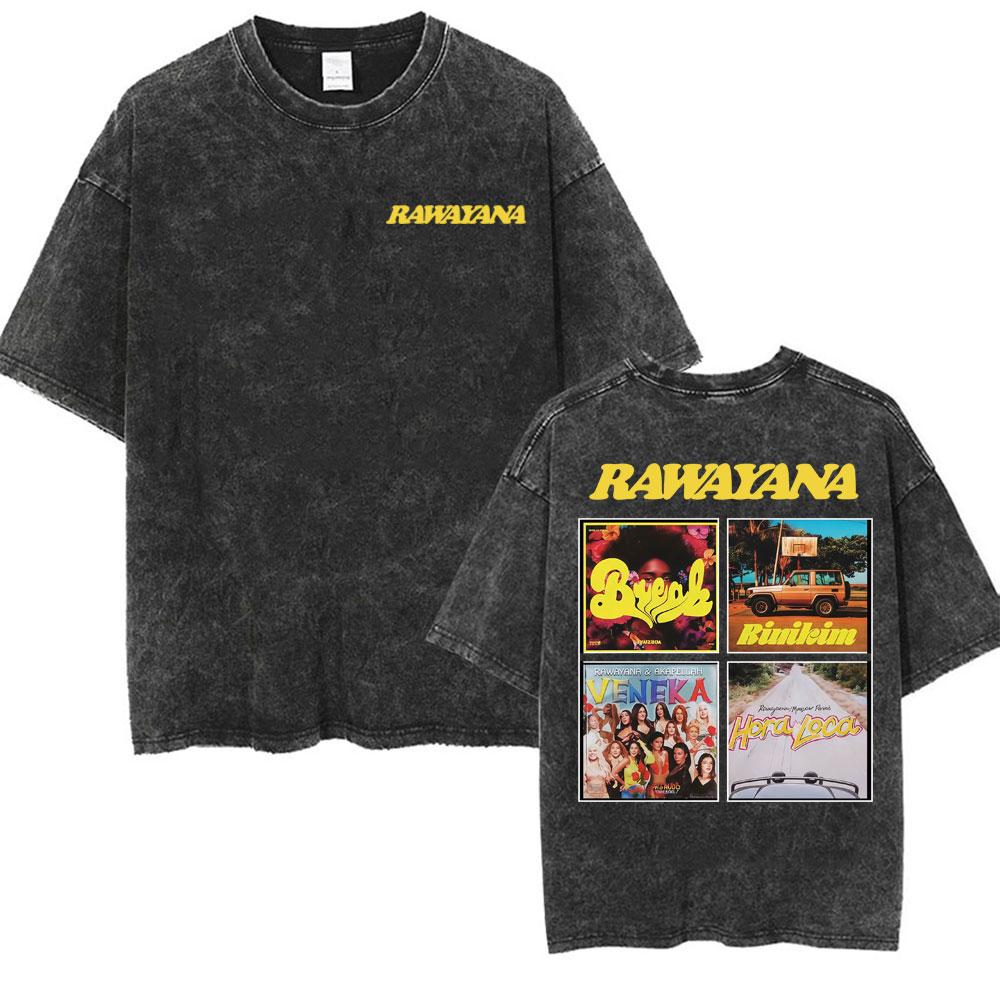 Band Rawayana Donde Es El After Album Vintage Washed T Shirt Mens Fashion Punk Hip Hop Tshirts Casual Cotton Oversized Tshirt