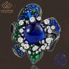 WUIHA Vintage 925 Sterling Silver 10 MM Lab Sapphire High Carbon Diamonds Gemstone Wedding Engagement Flower Ring Fine Jewelry
