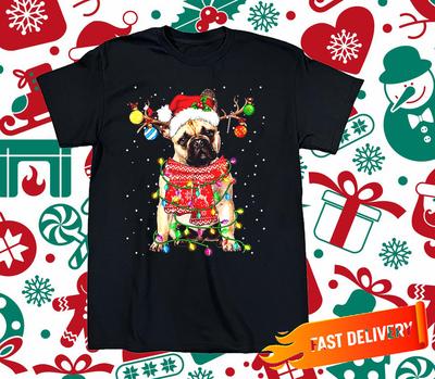 French Bulldog Christmas Lights Xmas Cotton Black All Size Unisex Shirt CM583