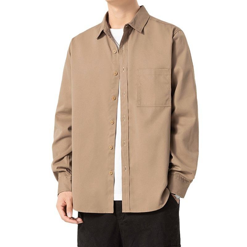 Autumn Men's Long Sleeve Shirt Youth Casual Solid Color Loose Hong Kong Style Trend Tooling Shirt Jacket Men's Clothing