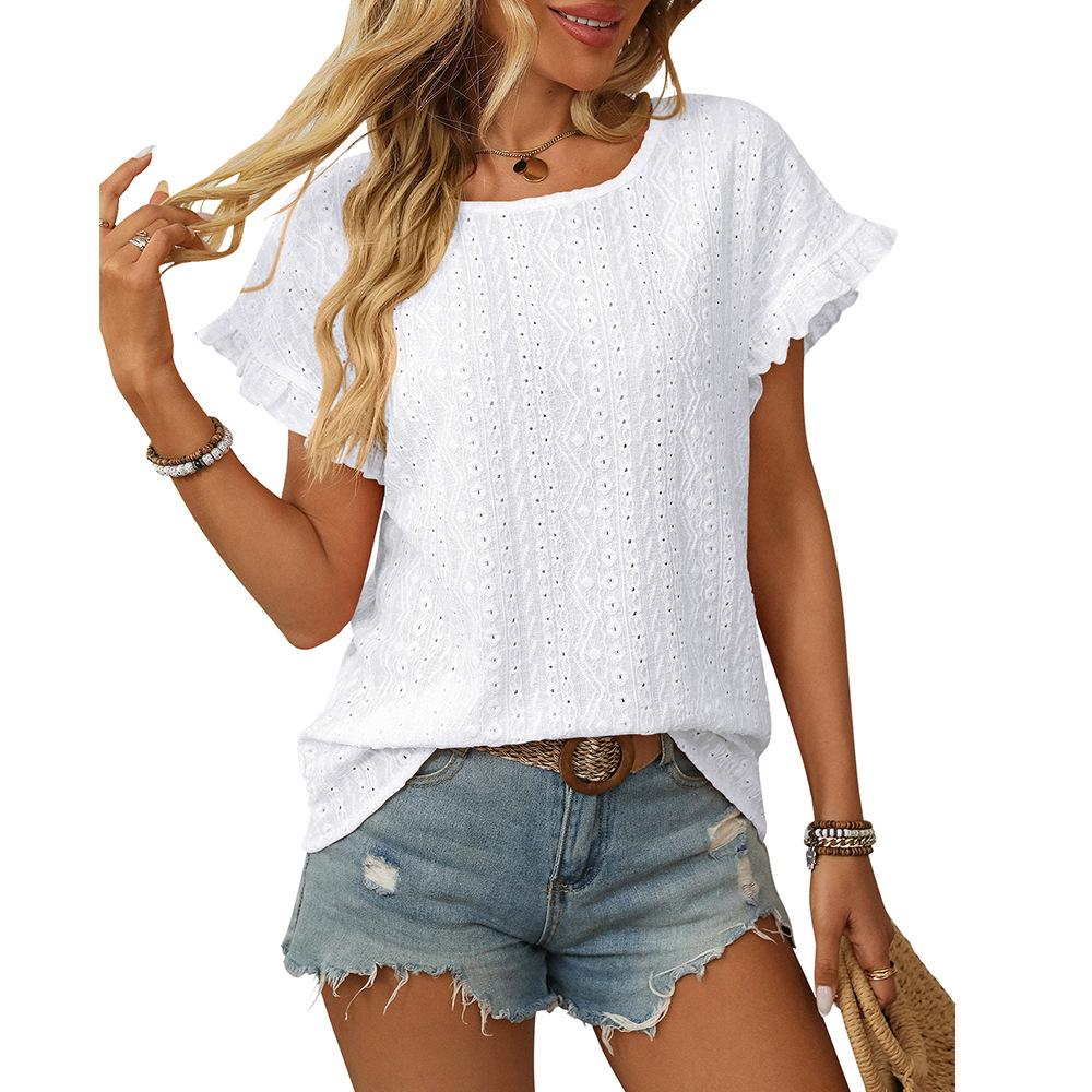 Женская футболка весна/лето однотонная с круглым вырезом и короткими рукавами с принтом «сладкий лепесток», свободный крой