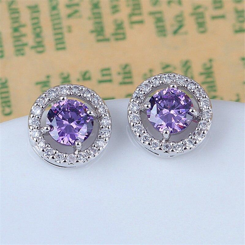 Female Luxury White Stone Stud Earrings Dainty Rose Gold Silver Color Round Earrings Vintage Wedding Earrings for Women