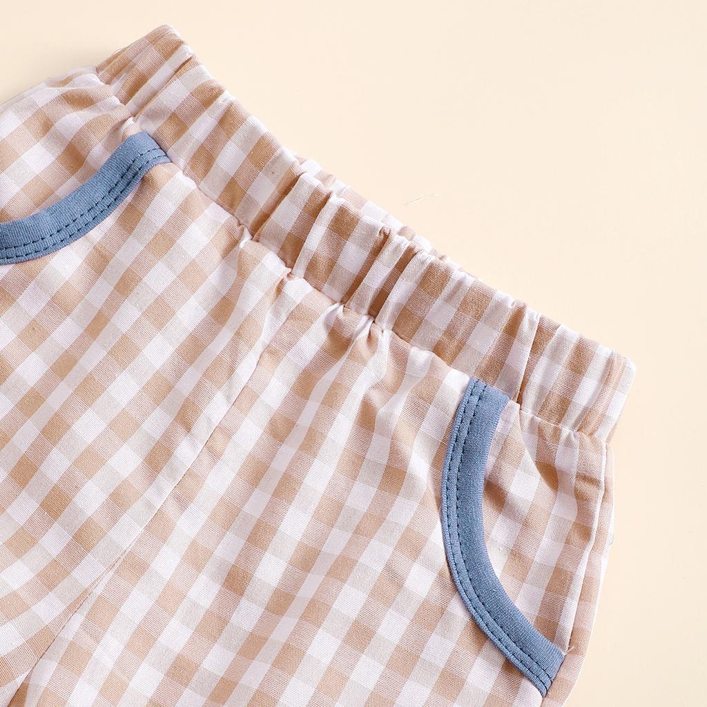 Комплект шорт для малыша, футболка с коротким рукавом и вышивкой в виде бейсбола, клетчатые шорты, летний наряд из 2 предметов