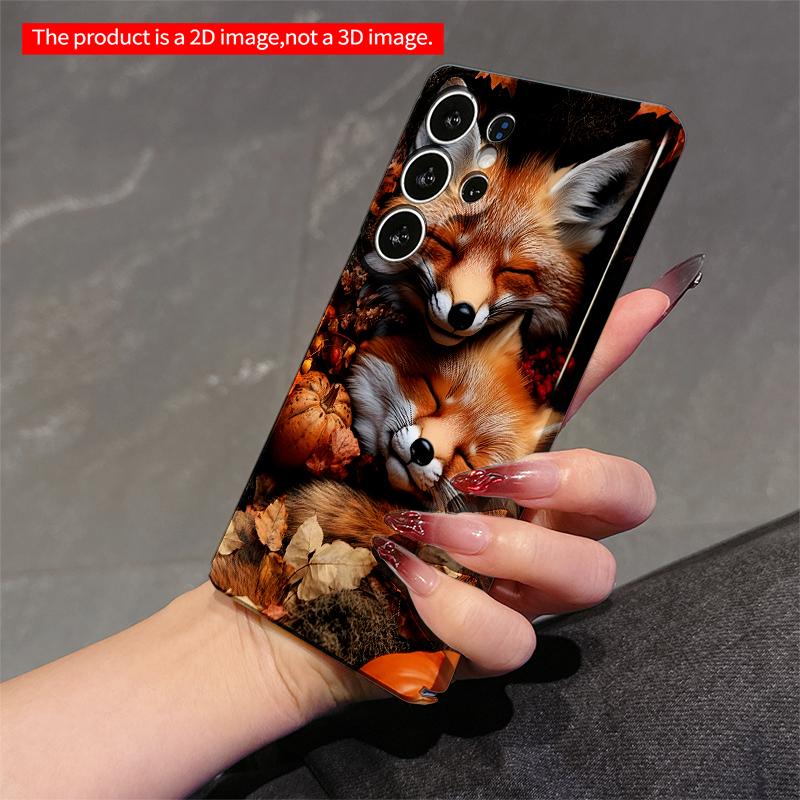 2DFlat Samsung phone case Sleeping Foxes Among Autumn Leaves and Pumpkins Applicable to Galaxy S22 S23 S24 S25ULTRA S26 A12 A13 A14 A15 A16