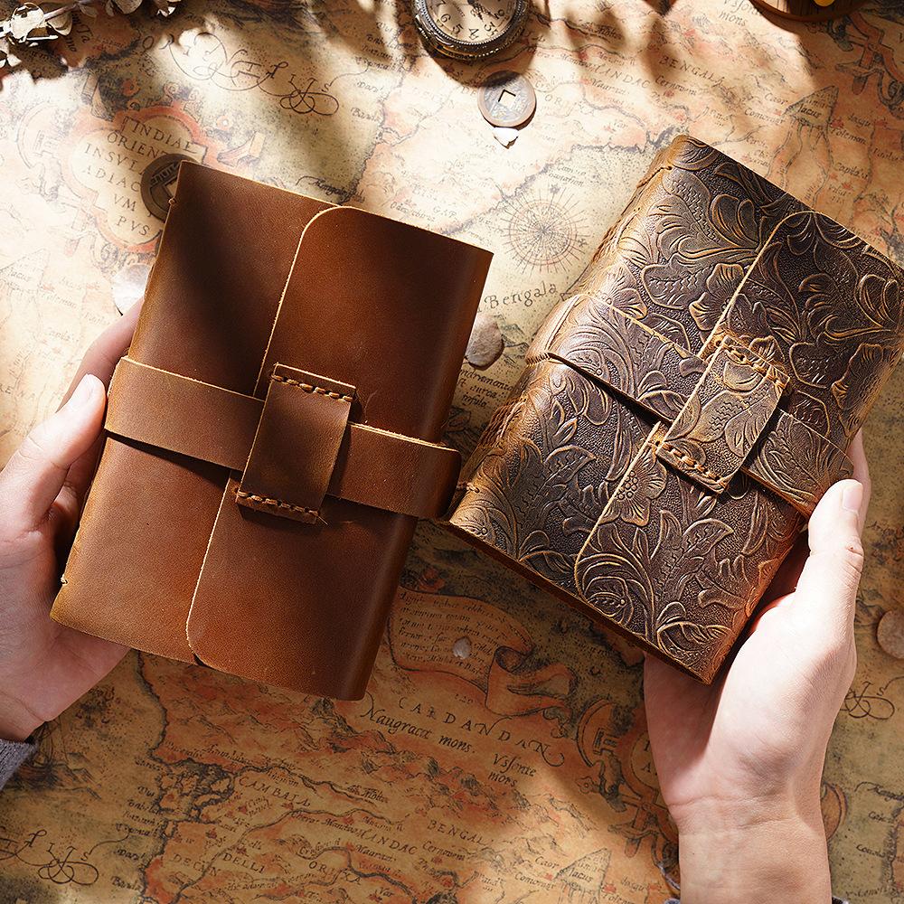 Retro Thickened Handbook Top Layer Cowhide Journal Kraft Paper Notepad Genuine Leather Notebook Business Promotional Gift Diary