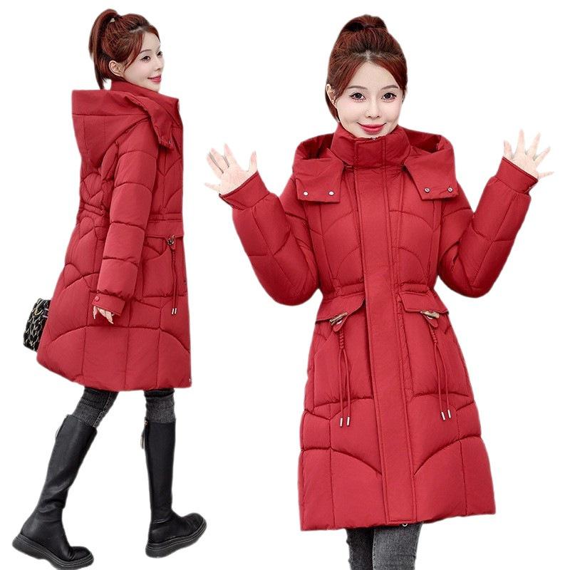 Winter new women's clothing medium and long cotton clothes, hooded waist thin cotton clothes, thickened cold-proof coat manufacturer