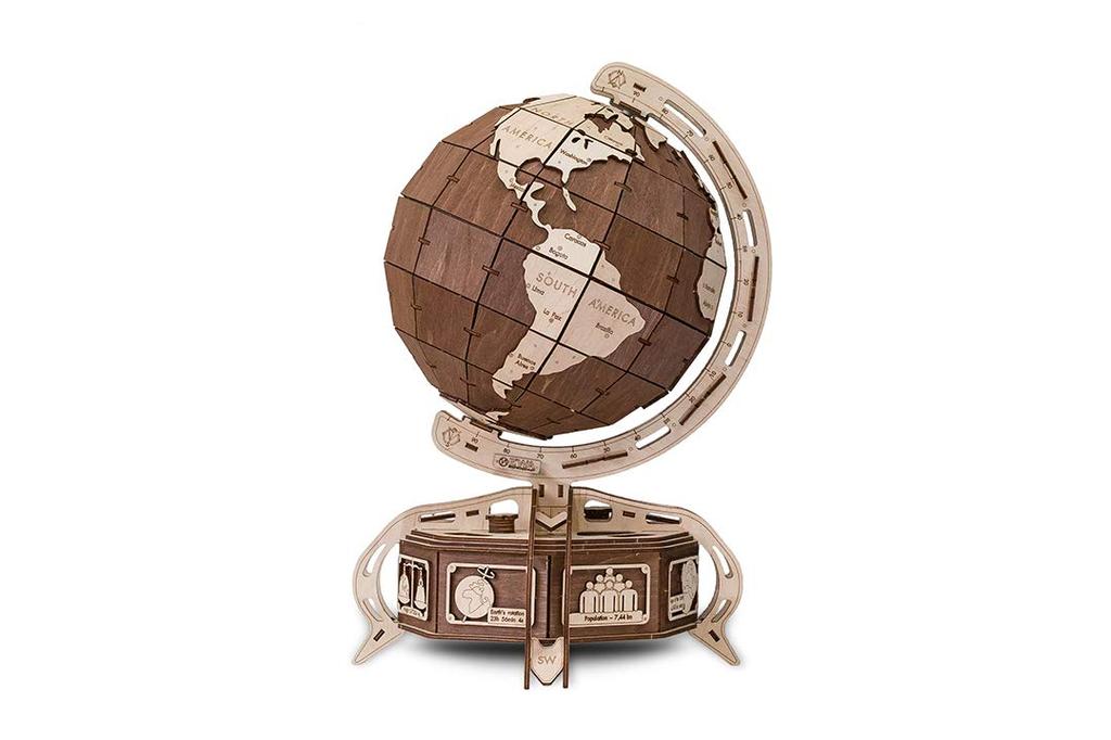 Eco Wood Art 3D Puzzle Globe Brown