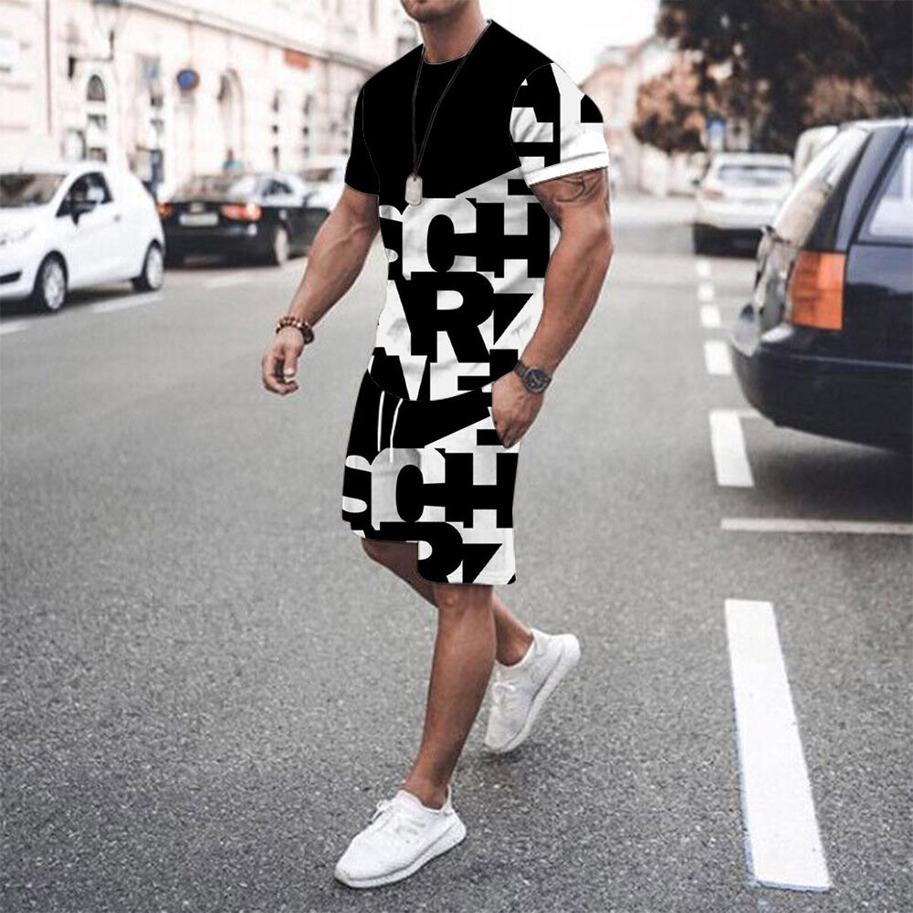 2025 Повседневная мода Красивый мужской комплект футболка шорты Летние дышащие удобные мягкие мужские свободные шорты одежда большого размера