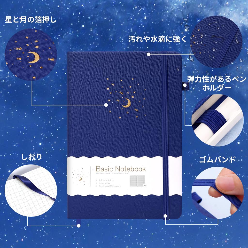 CAGIE 5mm A5 Classic Business x with Pen Navy Notebook, Grid, Notebook, Hardcover, Notebook, Journal, Notebook, 14.5cm 21cm, Holder,