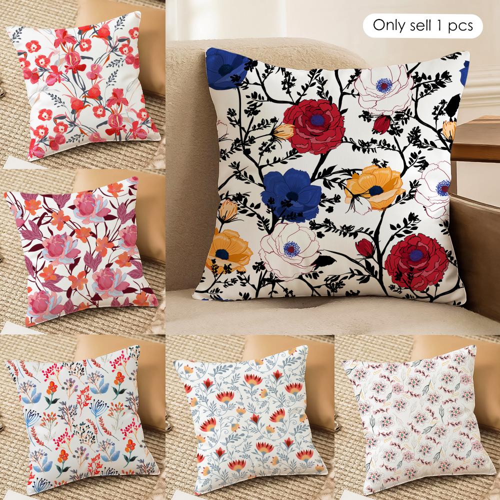 Beautiful floral ins retro Cushion Cover Silky Short Plush Invisible Zipper Dustproof Sofa Pillow Case for Home Decor