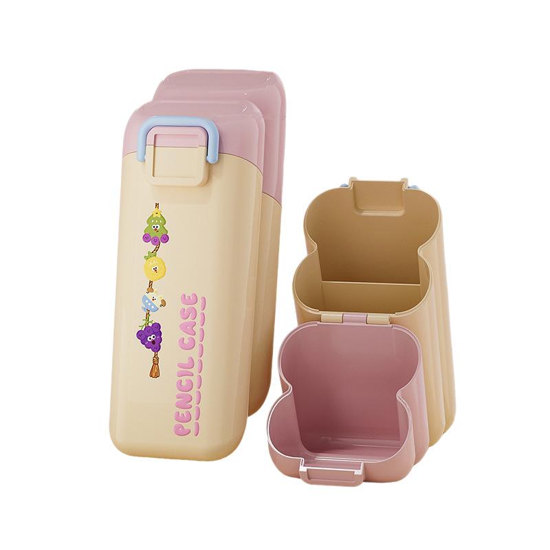 Oblique pen holder, cute cartoon stationery storage box, student dormitory desktop storage cylinder, portable outer belt, large capacity