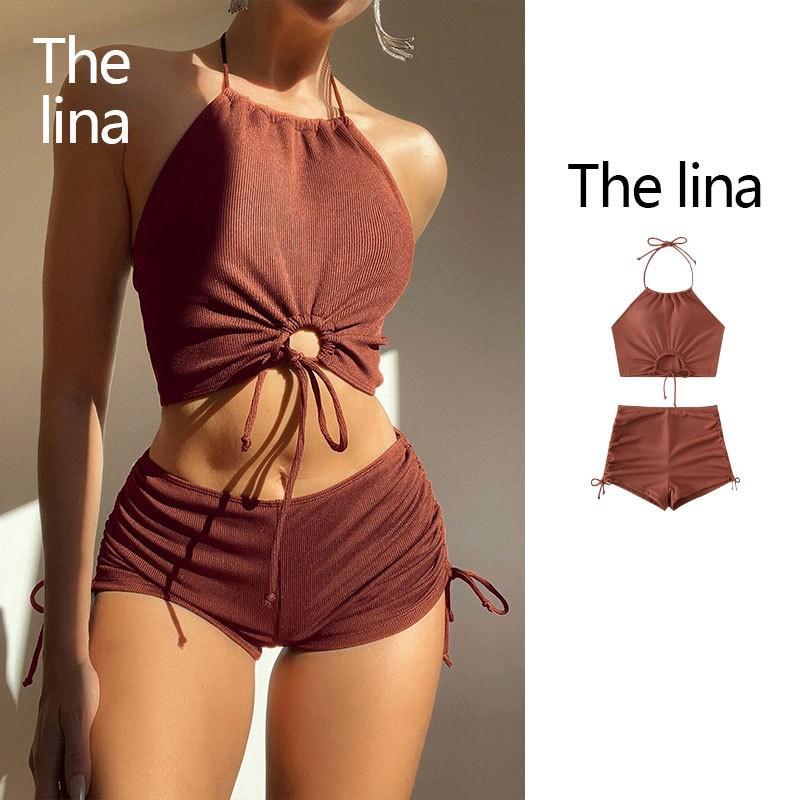 Women’s Sexy Tankini Bathing Suit Halter Backless Bikini Set, Sporty Two-Piece Swimsuit with Boyshort Bottoms