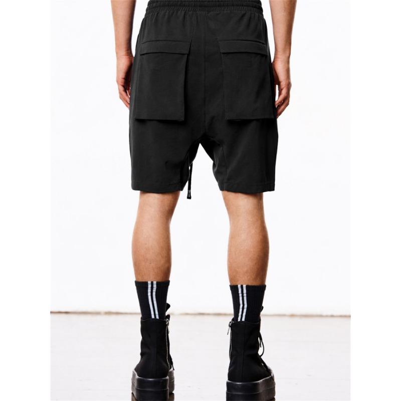 Men Casual Cargo Shorts Elastic Waist Drawstring With Zipper Pockets
