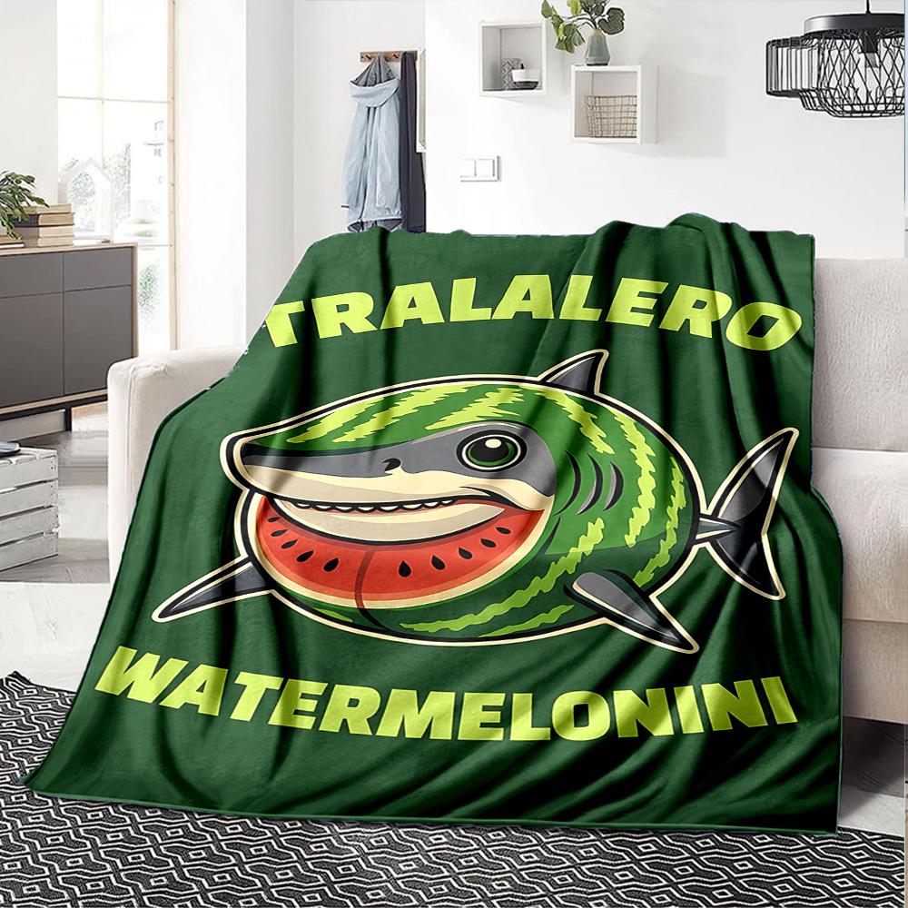 1 шт. Плед Watermelonini Tralalero Мягкий Фланелевый, Уютный Всесезонный Полиэстер, Идеально для Дома, Офиса
