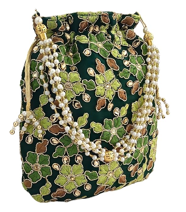 Designer Polti Bag Pearl Handle and Tassel Ethnic Purse Women’s/Girls's Handbag for Party, Casual, Bridal