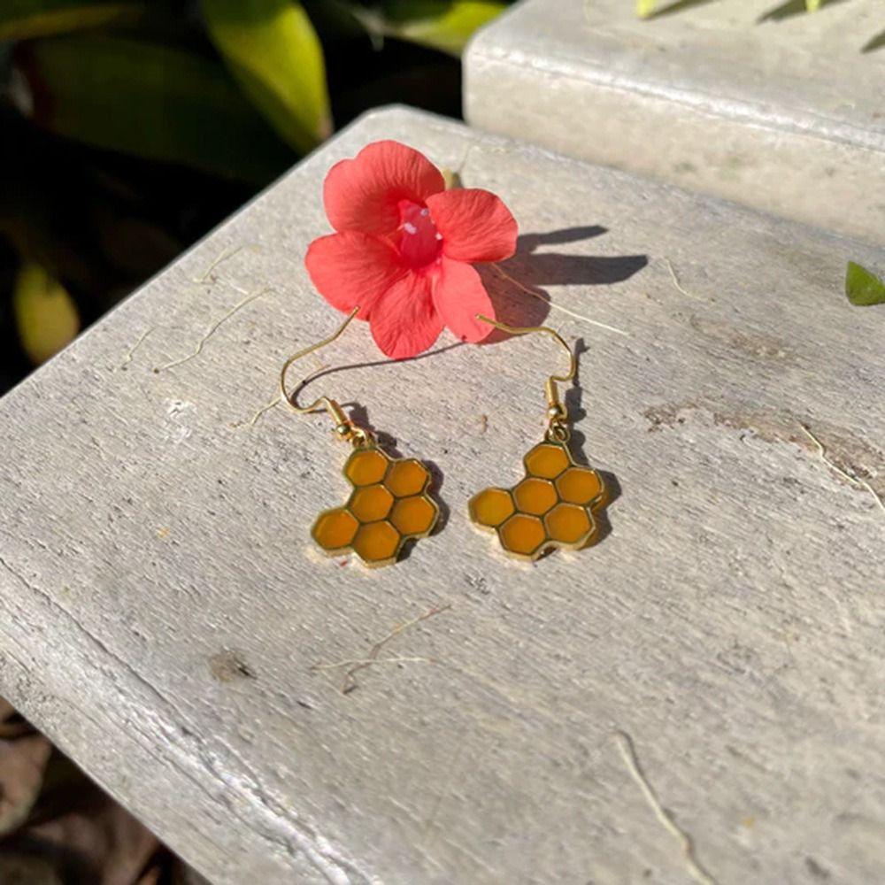 Insectoid Appearance Bee Earrings Zinc Zinc Alloy Ear Accessories Delicate Honeycomb Earrings  Daily Wear
