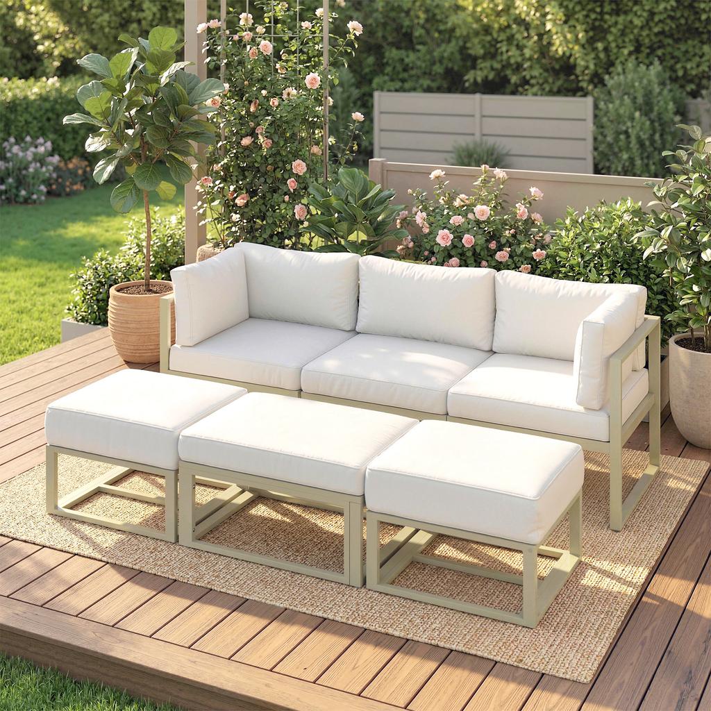Garden Daybed, 6 Piece Outdoor Sectional Sofa Set, Aluminium Patio Conversation Furniture Set with Coffee Table