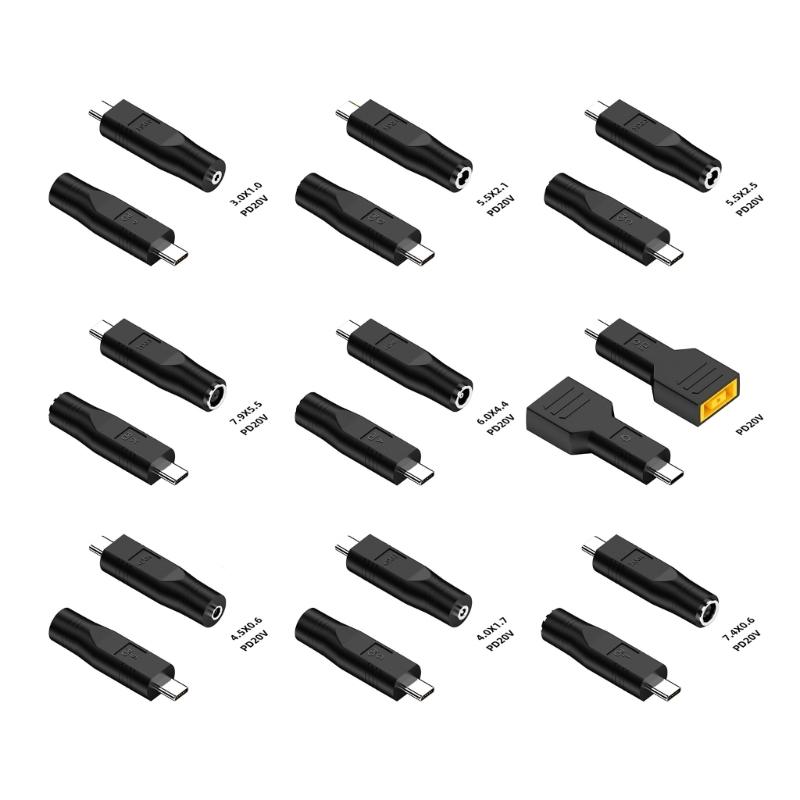 9 шт. Адаптеры-конвертеры Type C (вход) на Female (выход) PD100W для ноутбуков с быстрой зарядкой PD и функциями безопасности