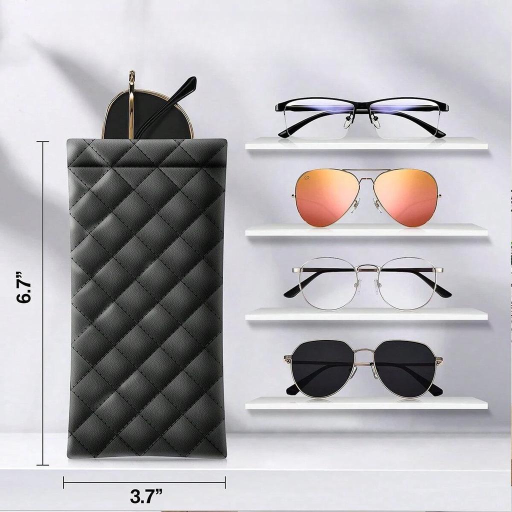Portable Squeeze Eyeglasses Case - PU Leather Soft Sunglasses Bag Pouch, Pocket Mobile Phone Sunglasses Eyewear Organizer Holder