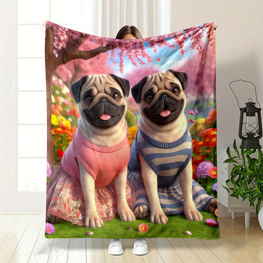 Pugs in Pink and Blue Dresses print blanket soft and cozy perfect for the living room bed sofa or a nap,gift