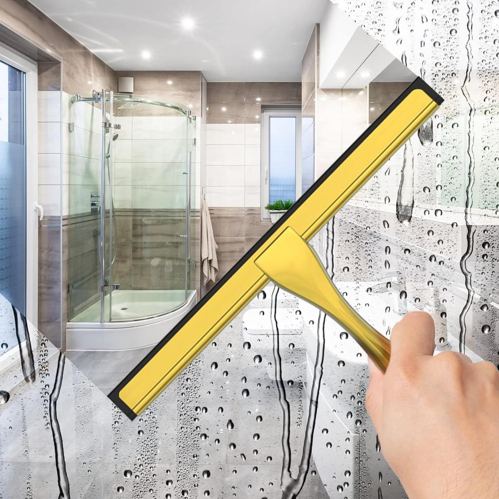 Glass Squeegee for Shower 25cm Stainless Steel Window Wiper Gold 2 Hooks
