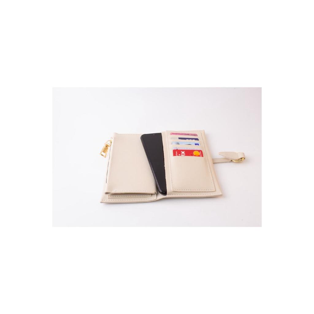 Soft Leather Orange Women's Wallet Accessory With Snap Fasteners, Multi-compartments, Zipper In The Middle And Phone Holder