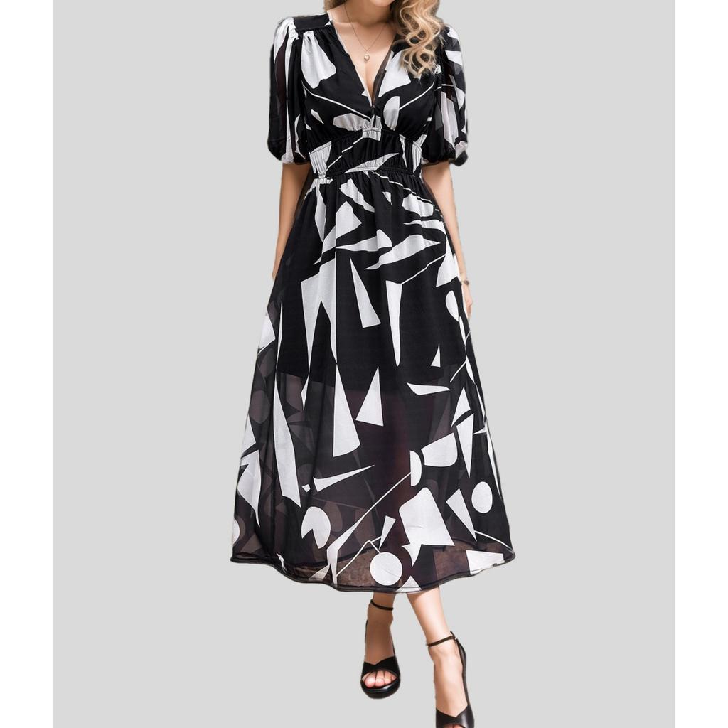 2025 New Fashion Trend Dresses Spring Summer Printed Waist Dresses Fashion Women's