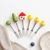6Pcs Reusable Fruit Dessert Fork Cartoon Cute Fruit Forks Stainless Steel Cake Fork  Party Tableware