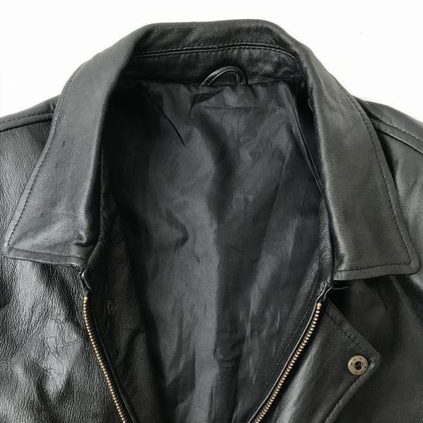 Sheep Leather Hidden Button Lambskin Coat Outerwear/Men’s L/Black/Full Zip Rider Style(USED)