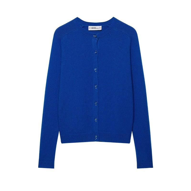 Womens Casual Knit Cardigan Round Neck Single Breasted Solid Color Long Sleeve Sweater