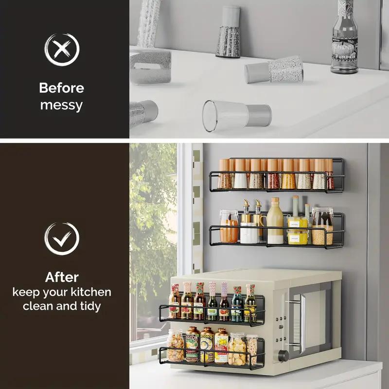 Magnetic Fridge Shelf Kitchen Seasoning Organizer Black Shelf Storage Rack for Refrigerator Washing Machine Side Organizer