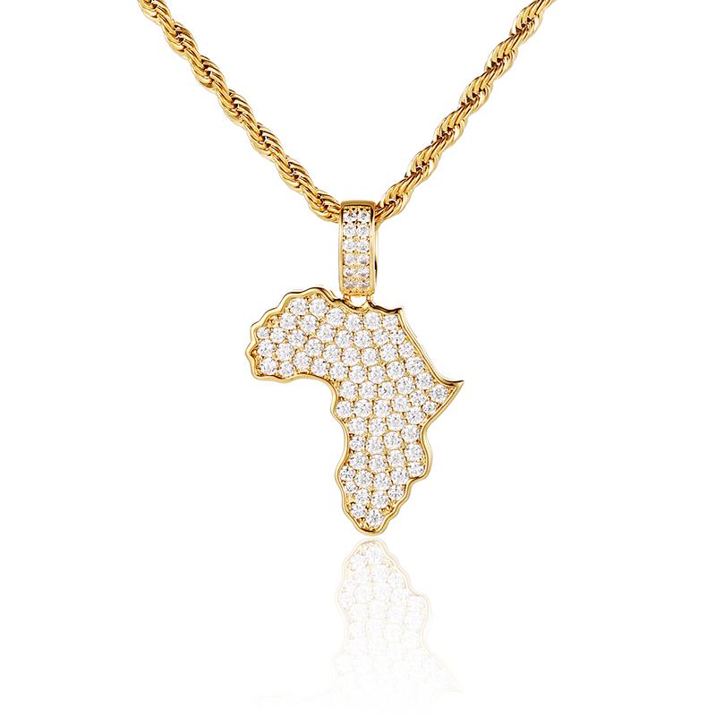 Exquisite Custom African Map Pendant-Men's Christian Hip Hop 18K Gold-plated Copper Zircon Pendant