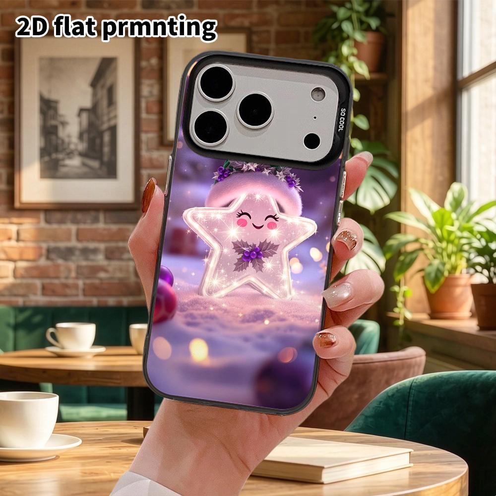 Phone Case: 2D flat design suitable for iPhone 18 17 16 15 14 13 Pro, colorful silver protective case, couple style, glowing star, Christmas and Hallo