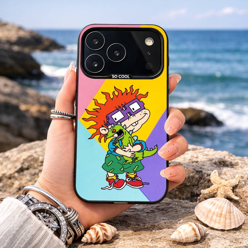Rugrat C-Chuckie A-AngelicaS Phone Case For iPhone17,16,15,14,13,12,11,Pro,MAX Gray Matte Silicone Black Cover