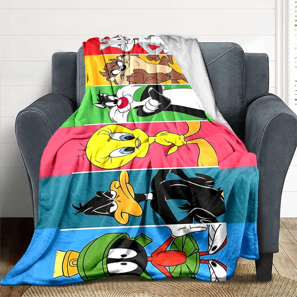 1 шт. Фланелевое покрывало Looney Tunes с мультяшными персонажами - Легкое, Мягкое, Теплое, Всесезонное покрывало для дивана, кровати, путешествий, кемпинга L1029199