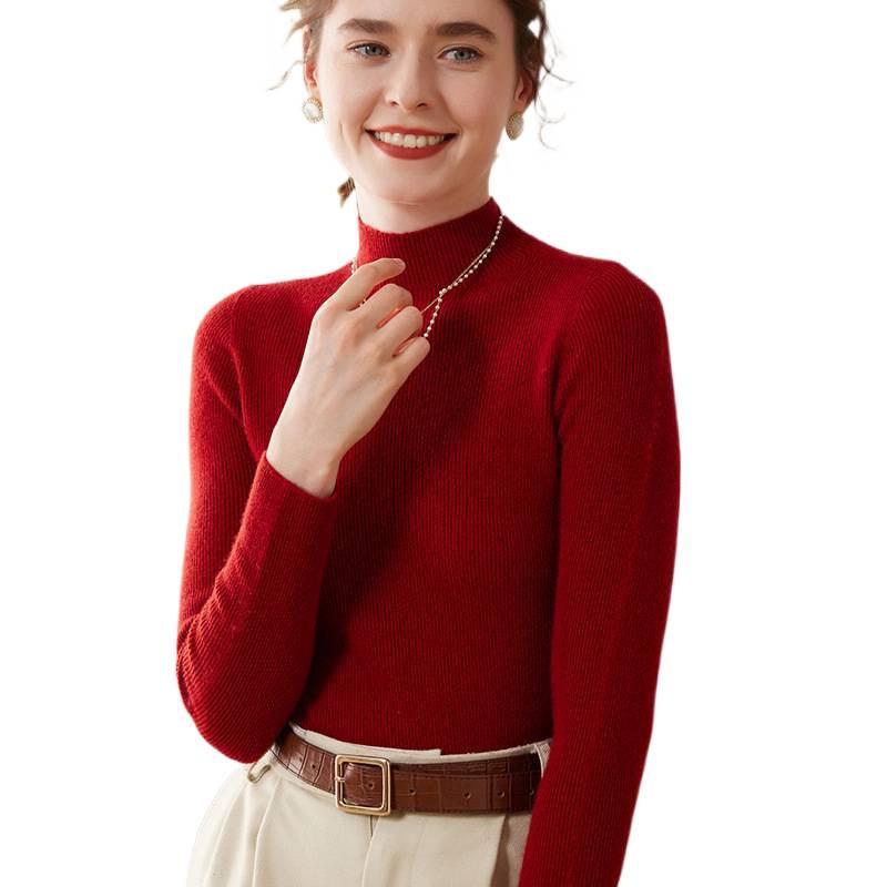 Women's Slim-Fit Cashmere Knit Long-Sleeve Base Layer: Warm, Comfortable, Soft, and Skin-Friendly