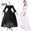 Women Ball Gown Off Shoulder Gothic Long Horn Sleeves Irregular Layered Pleated Elastic Tight Waist Solid Color Retro Renaissance Party Prom Maxi