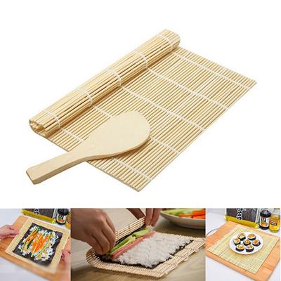 Коврик для суши Yousheng Bamboo с ложкой для риса, натуральный коврик для суши, безопасные для пищевых продуктов принадлежности для приготовления суши, формовки и формовки суши-роллов