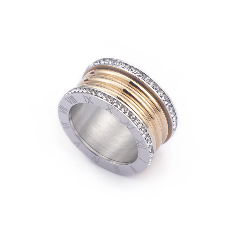 Roman Numeral Rhinestone Jewelry Stainless Steel Girl Pattern Charm Ring Ladies Mom Holiday Gift Size6-9