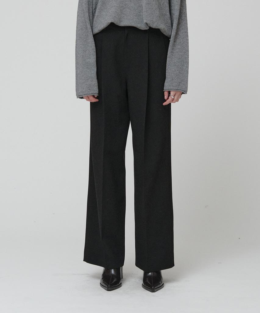 MUSEE [Essentiel] Arch Minimal Wool-Blend Semi-Wide Pants_Black