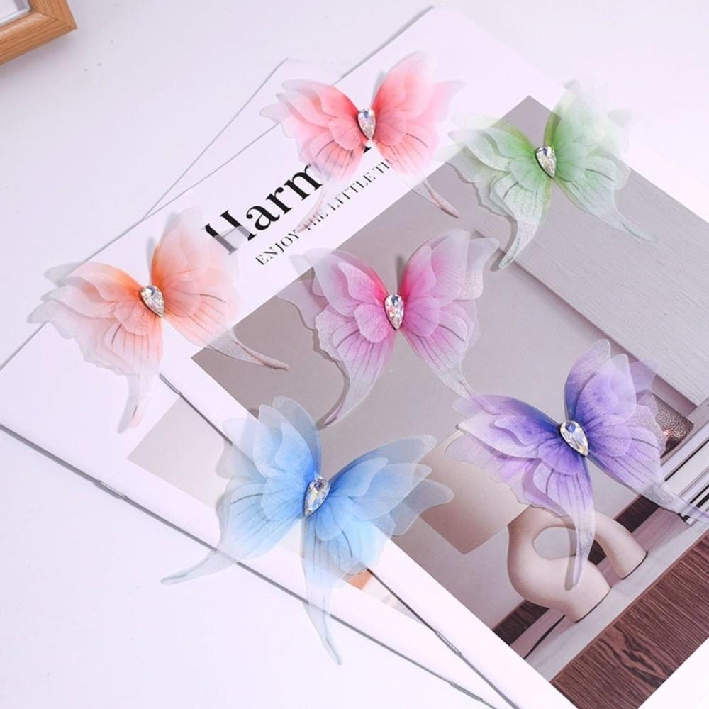 Gradient Color Organza Fabric Butterfly Four-Layer 3D Butterfly Decorations Butterfly Appliques
