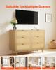 6 Drawer Rattan Dresser, Double Dresser for Bedroom, Natural Rattan Chest of Drawers with Metal Handles & Legs, Modern Wood Chest Clothing Organizer &