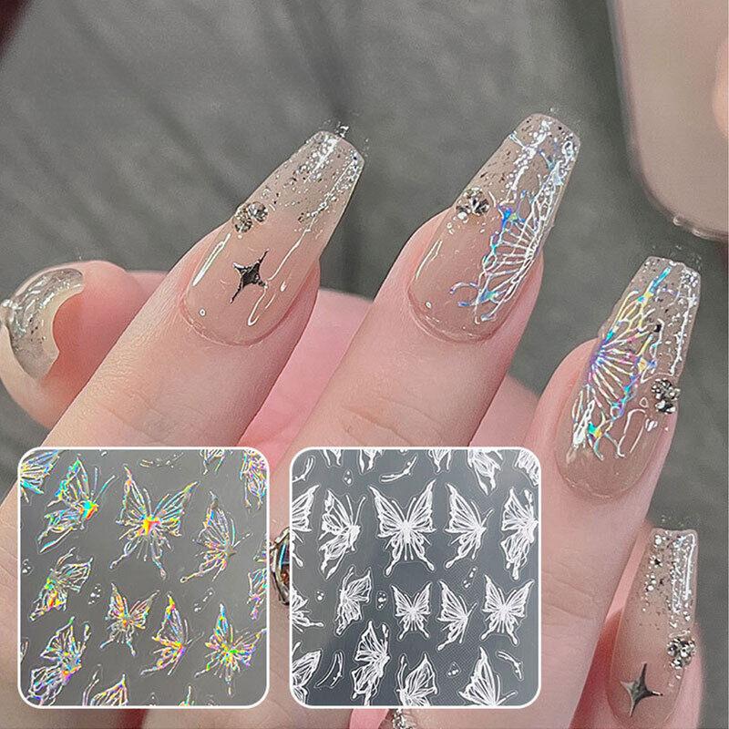 Наклейки для дизайна ногтей-бабочки 5D бронзовое серебро Аврора лазерное украшение для ногтей своими руками