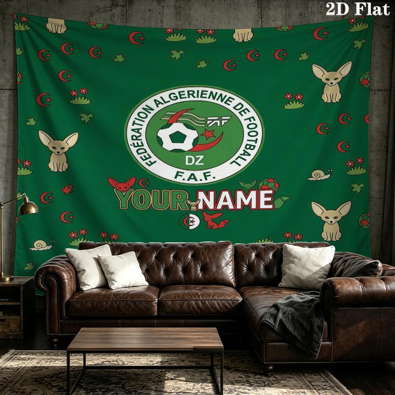 Custom Name Algeria national football team Printed Tapestry – Wall Hanging for Bedrooms, Dorms, and Home Decor