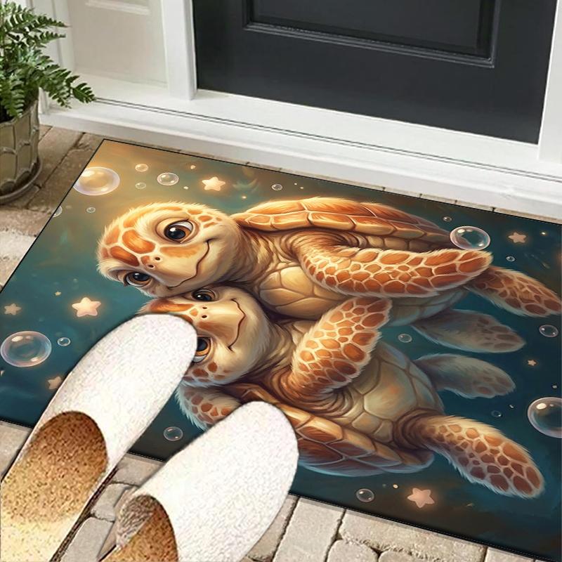 Underwater two Sea Turtles Office Rug Chair Mat, Entryway Carpet, Suitable for Front Door, Bedroom, Living Room, Desk, Holiday Gift